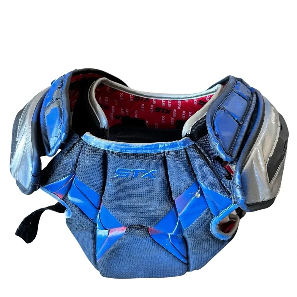STX Jolt Youth Small Lacrosse Shoulder Pads Chest Protector Blue Silver Gear